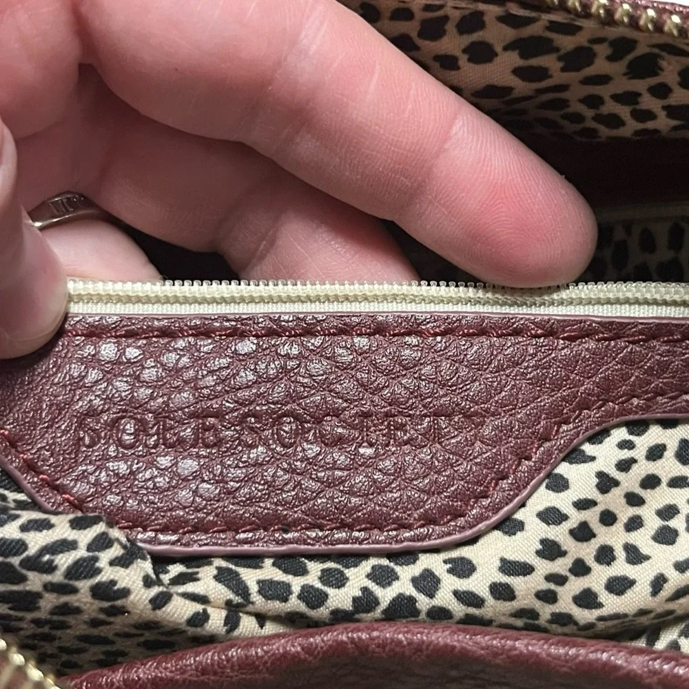 Sole Society Burgundy Faux Leather Wristlet Clutch Animal Print Lining Gold Zip